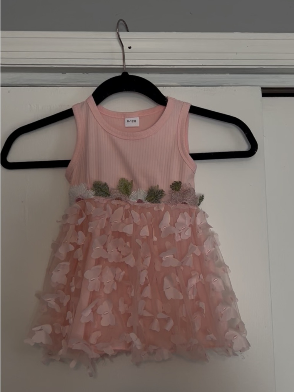 Girls Pink Tulle Flower Appliqué Dress